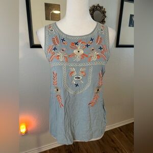 Anthropologie THML Embroidered Linen Mix Top